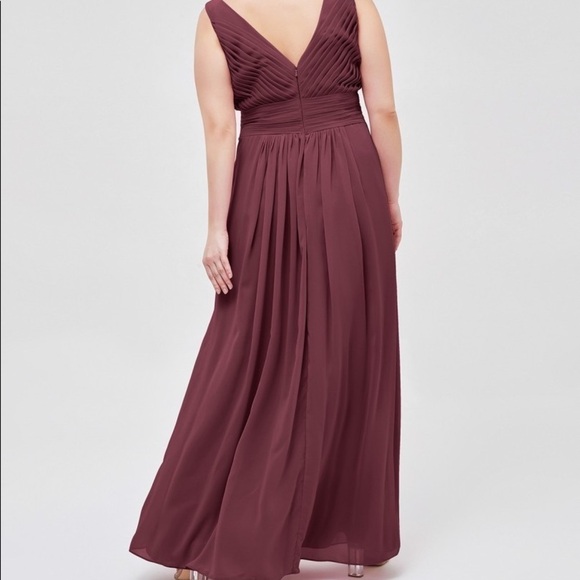 Babaroni Camille V-neck Full Length Chiffon Dress with Pleated Bodice Cabernet - Picture 6 of 6